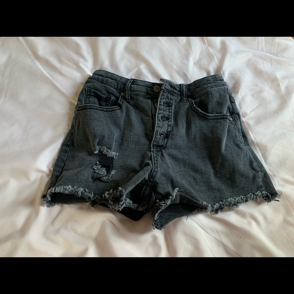 High-waisted black denim shorts